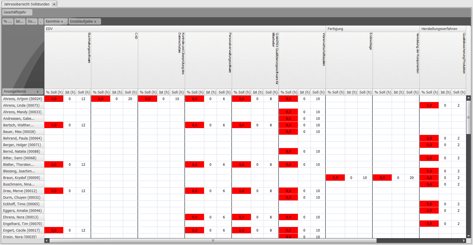 Jahresürbersicht Sollstunden